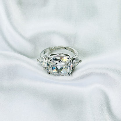 White Cubic Zirconia Ice Cut American Diamond Silver Plated Adjustable Ring