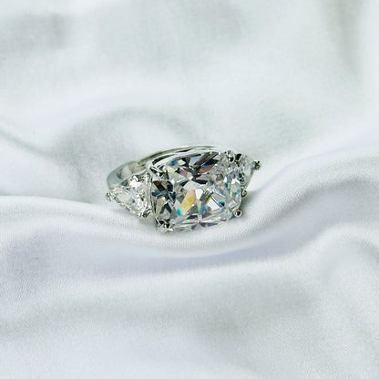 White Cubic Zirconia Ice Cut American Diamond Silver Plated Adjustable Ring