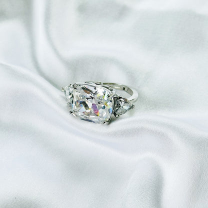 White Cubic Zirconia Ice Cut American Diamond Silver Plated Adjustable Ring
