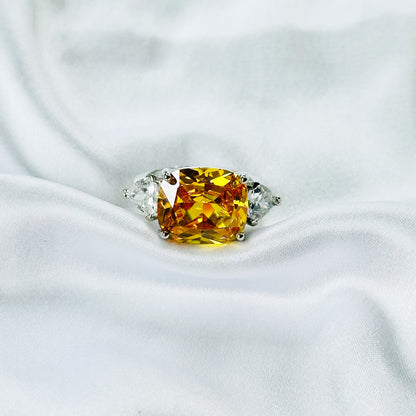 Yellow Topaz Cubic Zirconia Ice Cut American Diamond Silver Plated Adjustable Ring