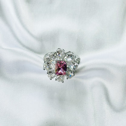 Pink Topaz Cubic Zirconia Ice Cut American Diamond Silver Plated Adjustable Ring
