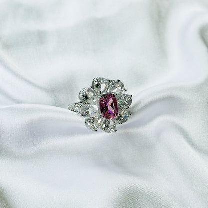 Pink Topaz Cubic Zirconia Ice Cut American Diamond Silver Plated Adjustable Ring