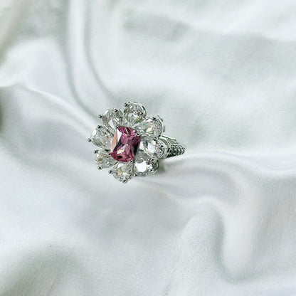 Pink Topaz Cubic Zirconia Ice Cut American Diamond Silver Plated Adjustable Ring