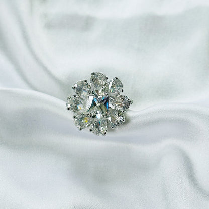 White Cubic Zirconia Ice Cut American Diamond Silver Plated Adjustable Ring