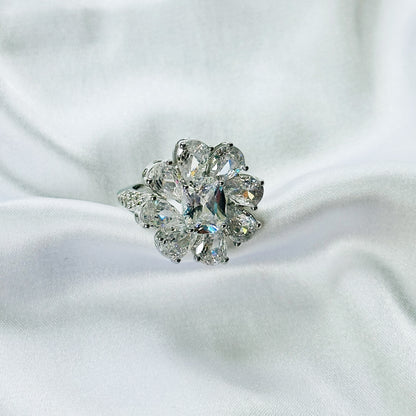 White Cubic Zirconia Ice Cut American Diamond Silver Plated Adjustable Ring