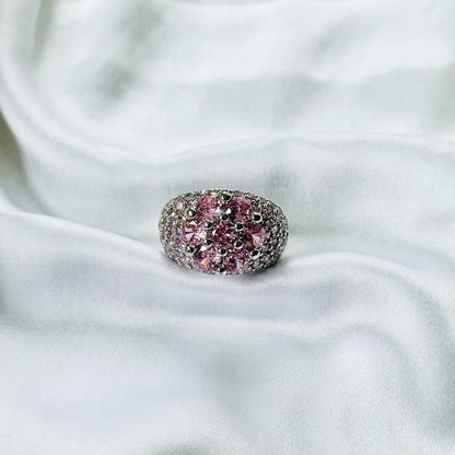 Pink Topaz Cubic Zirconia Ice Cut American Diamond Silver Plated Adjustable Ring