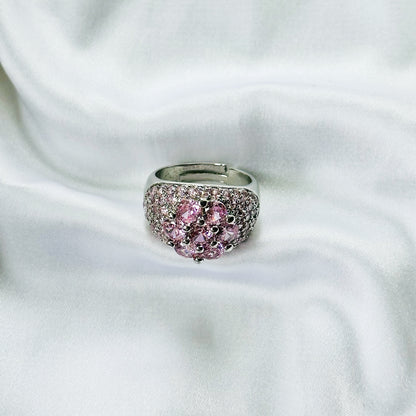 Pink Topaz Cubic Zirconia Ice Cut American Diamond Silver Plated Adjustable Ring