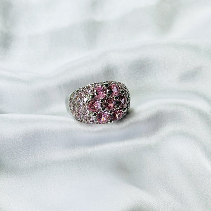 Pink Topaz Cubic Zirconia Ice Cut American Diamond Silver Plated Adjustable Ring