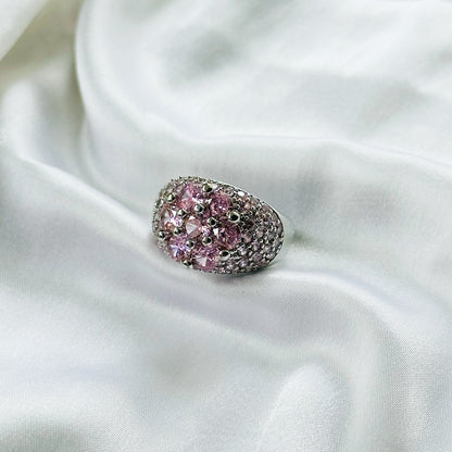 Pink Topaz Cubic Zirconia Ice Cut American Diamond Silver Plated Adjustable Ring