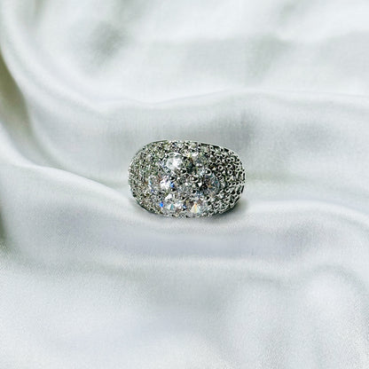 White Cubic Zirconia Ice Cut American Diamond Silver Plated Adjustable Ring