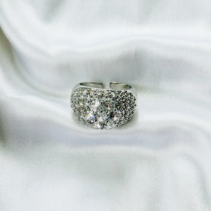 White Cubic Zirconia Ice Cut American Diamond Silver Plated Adjustable Ring