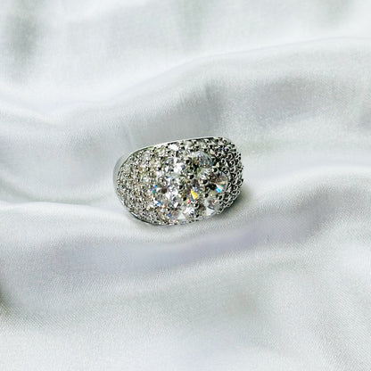 White Cubic Zirconia Ice Cut American Diamond Silver Plated Adjustable Ring