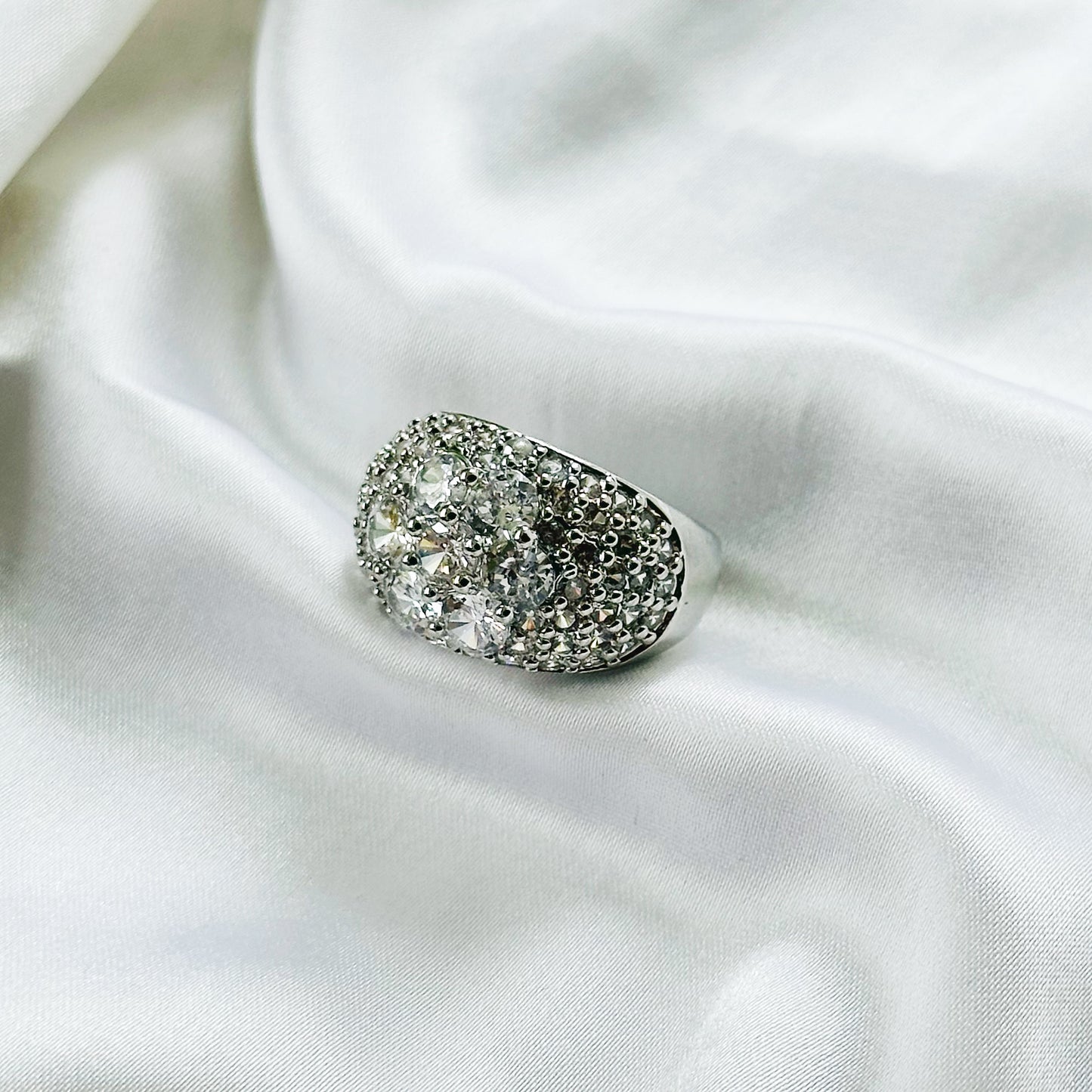 White Cubic Zirconia Ice Cut American Diamond Silver Plated Adjustable Ring