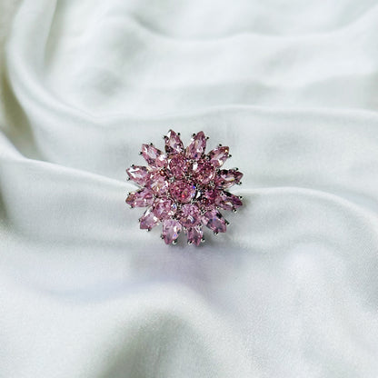 Pink Topaz Cubic Zirconia Ice Cut American Diamond Silver Plated Adjustable Ring