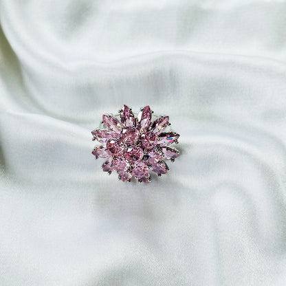 Pink Topaz Cubic Zirconia Ice Cut American Diamond Silver Plated Adjustable Ring