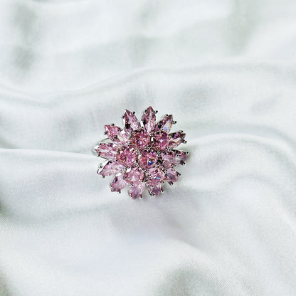 Pink Topaz Cubic Zirconia Ice Cut American Diamond Silver Plated Adjustable Ring