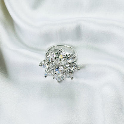 White Cubic Zirconia Ice Cut American Diamond Silver Plated Adjustable Ring