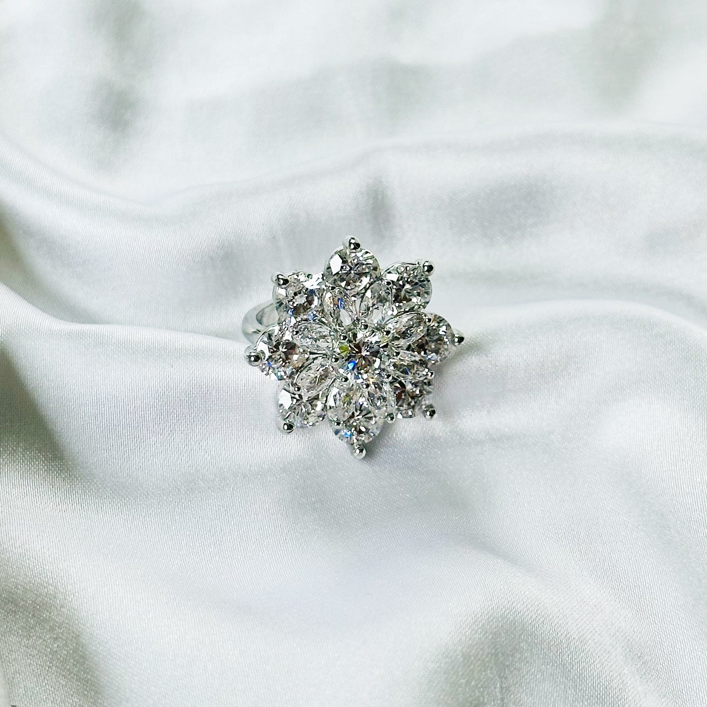 White Cubic Zirconia Ice Cut American Diamond Silver Plated Adjustable Ring
