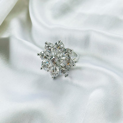 White Cubic Zirconia Ice Cut American Diamond Silver Plated Adjustable Ring