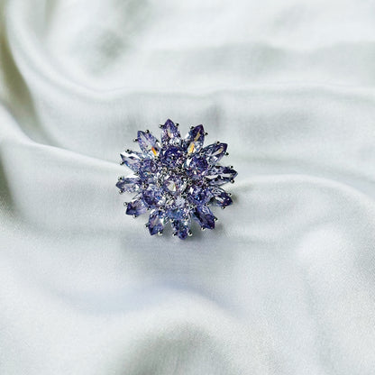 Purple Amethyst Cubic Zirconia Ice Cut American Diamond Silver Plated Adjustable Ring