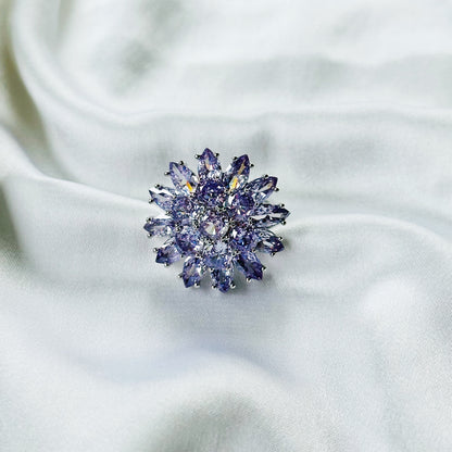 Purple Amethyst Cubic Zirconia Ice Cut American Diamond Silver Plated Adjustable Ring