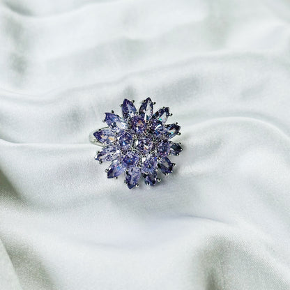 Purple Amethyst Cubic Zirconia Ice Cut American Diamond Silver Plated Adjustable Ring