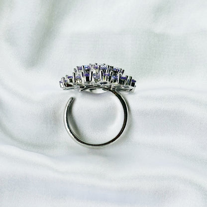 Purple Amethyst Cubic Zirconia Ice Cut American Diamond Silver Plated Adjustable Ring