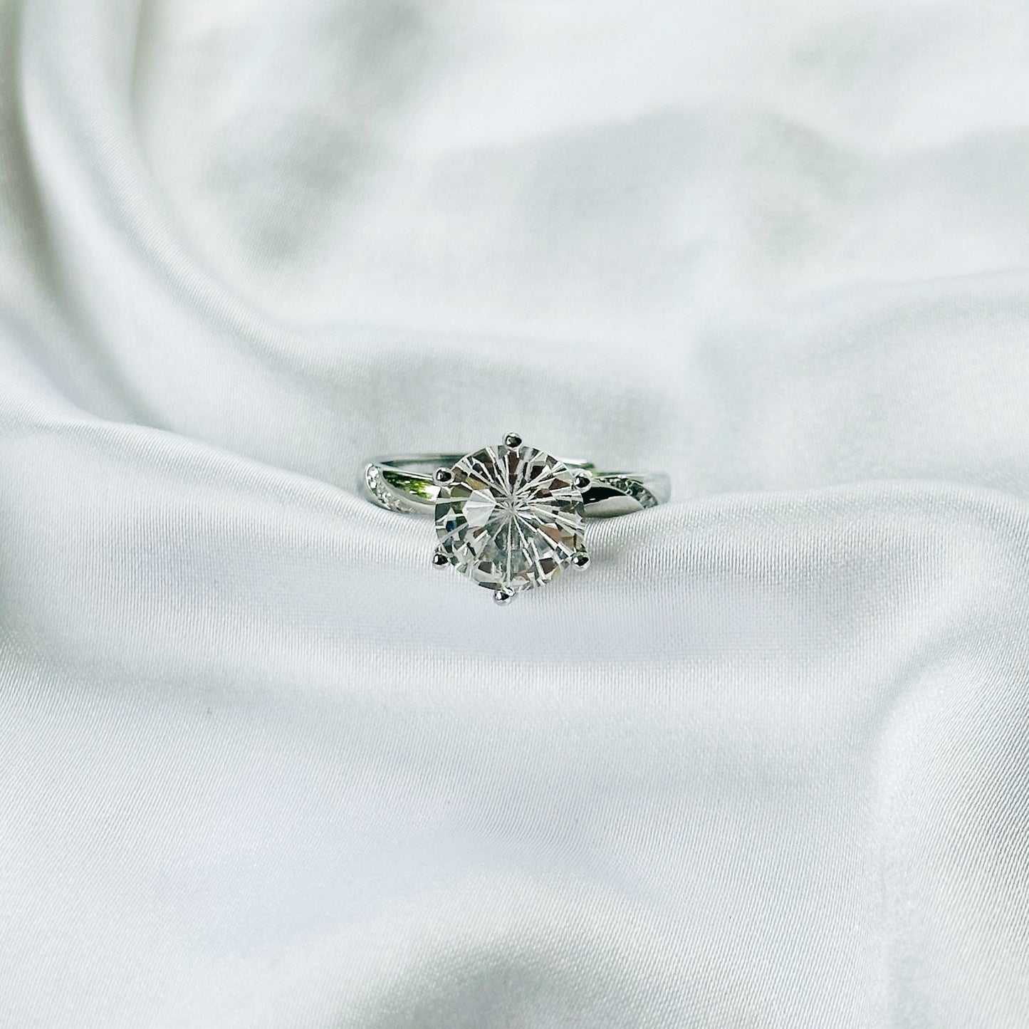 Solitaire Cubic Zirconia Ice Cut American Diamond Silver Plated Adjustable Ring