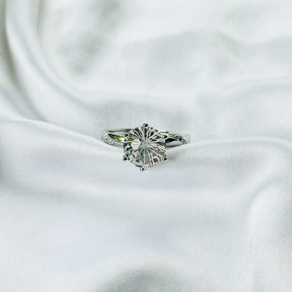 Solitaire Cubic Zirconia Ice Cut American Diamond Silver Plated Adjustable Ring