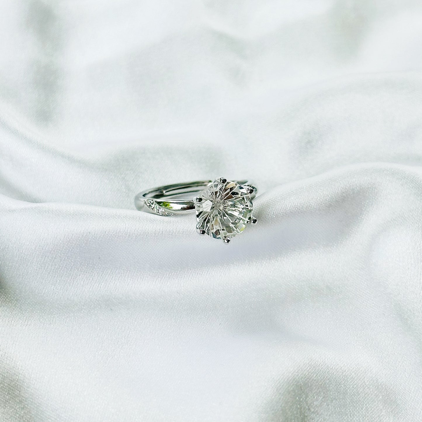 Solitaire Cubic Zirconia Ice Cut American Diamond Silver Plated Adjustable Ring