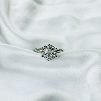 Solitaire Cubic Zirconia Ice Cut American Diamond Silver Plated Adjustable Ring