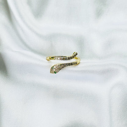 Snake American Diamond Gold Plated Anti-Tarnish Adjustable Ring
