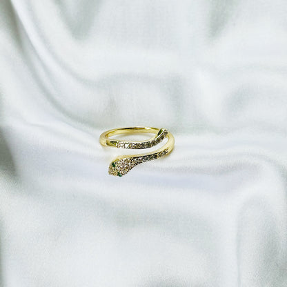 Snake American Diamond Gold Plated Anti-Tarnish Adjustable Ring