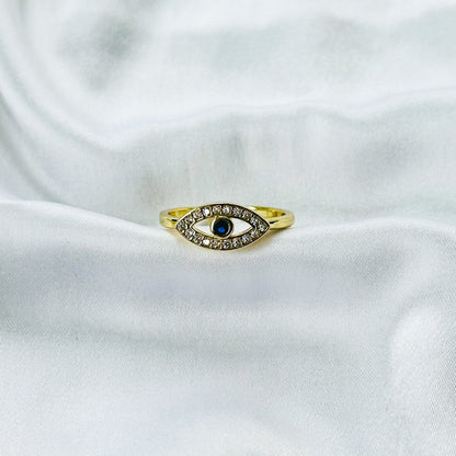 Evil Eye American Diamond Gold Plated Anti-Tarnish Adjustable Ring