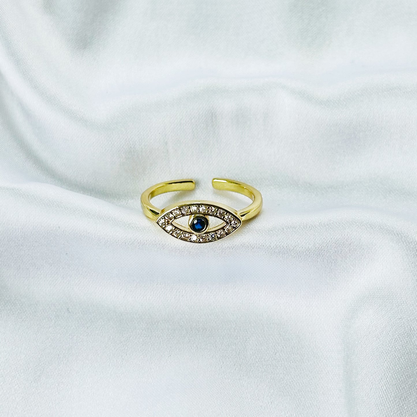 Evil Eye American Diamond Gold Plated Anti-Tarnish Adjustable Ring