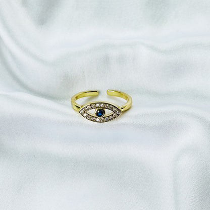 Evil Eye American Diamond Gold Plated Anti-Tarnish Adjustable Ring