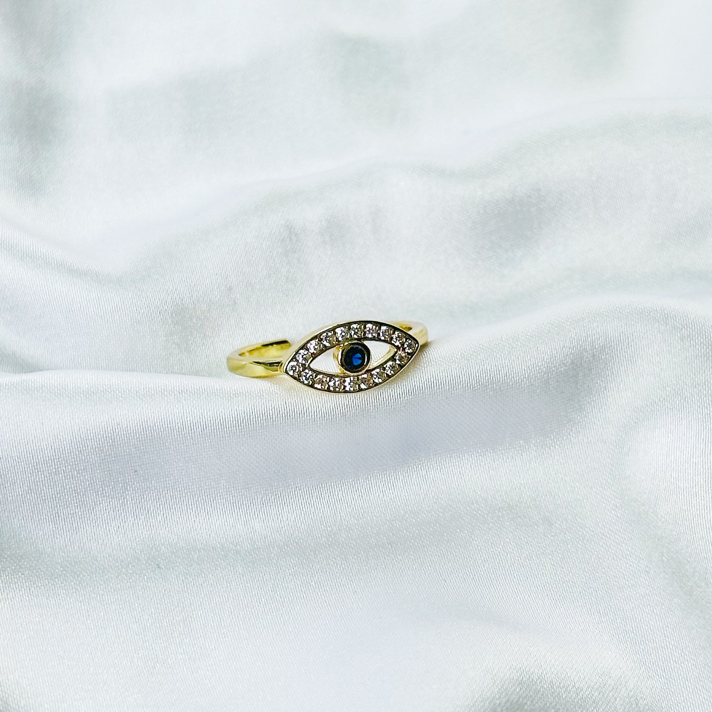 Evil Eye American Diamond Gold Plated Anti-Tarnish Adjustable Ring