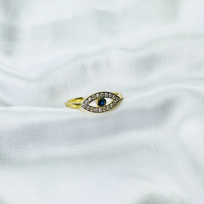 Evil Eye American Diamond Gold Plated Anti-Tarnish Adjustable Ring