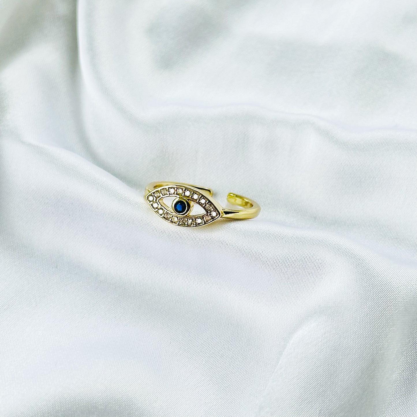 Evil Eye American Diamond Gold Plated Anti-Tarnish Adjustable Ring