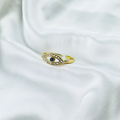 Evil Eye American Diamond Gold Plated Anti-Tarnish Adjustable Ring