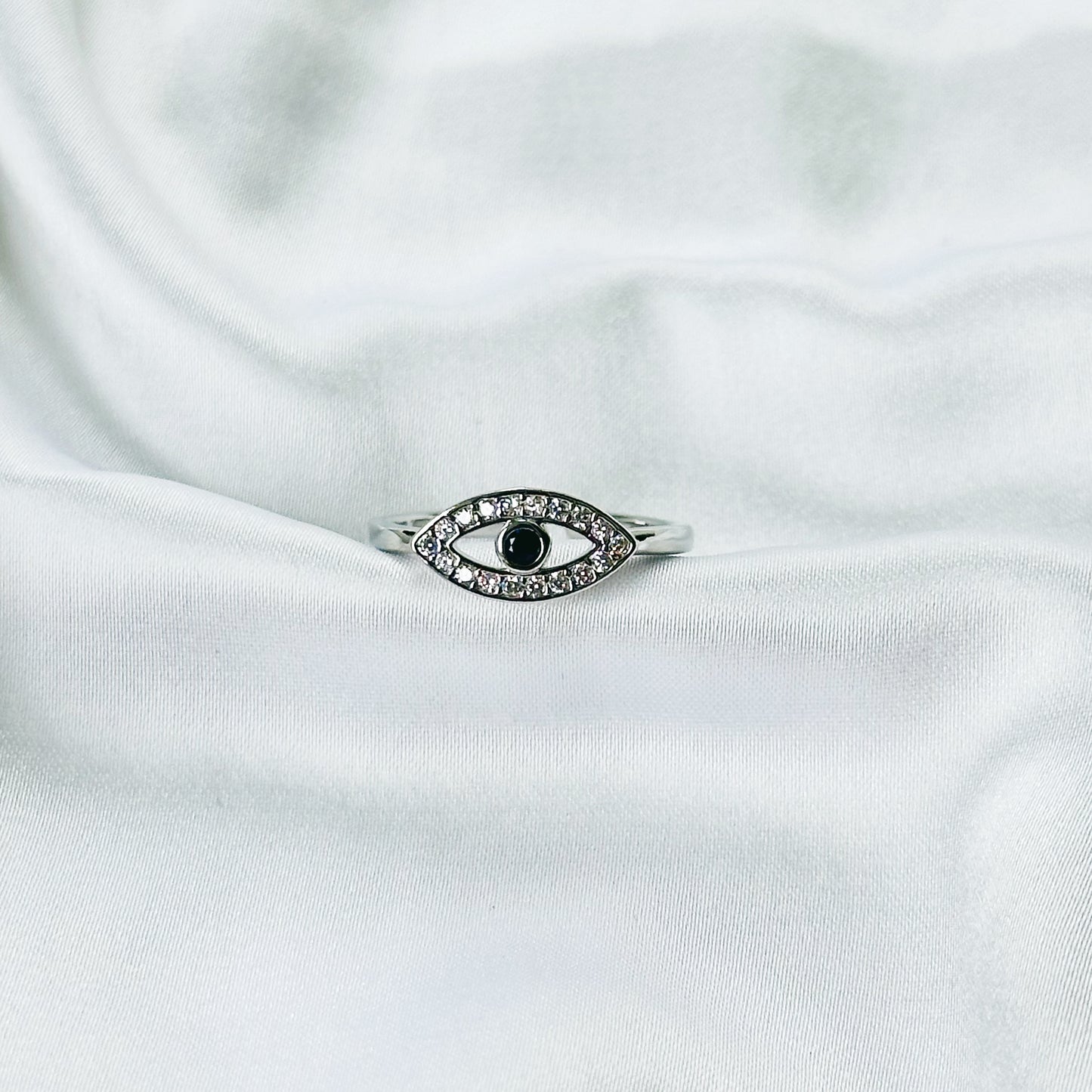 Evil Eye American Diamond Silver Plated Anti-Tarnish Adjustable Ring