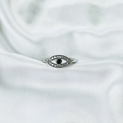 Evil Eye American Diamond Silver Plated Anti-Tarnish Adjustable Ring