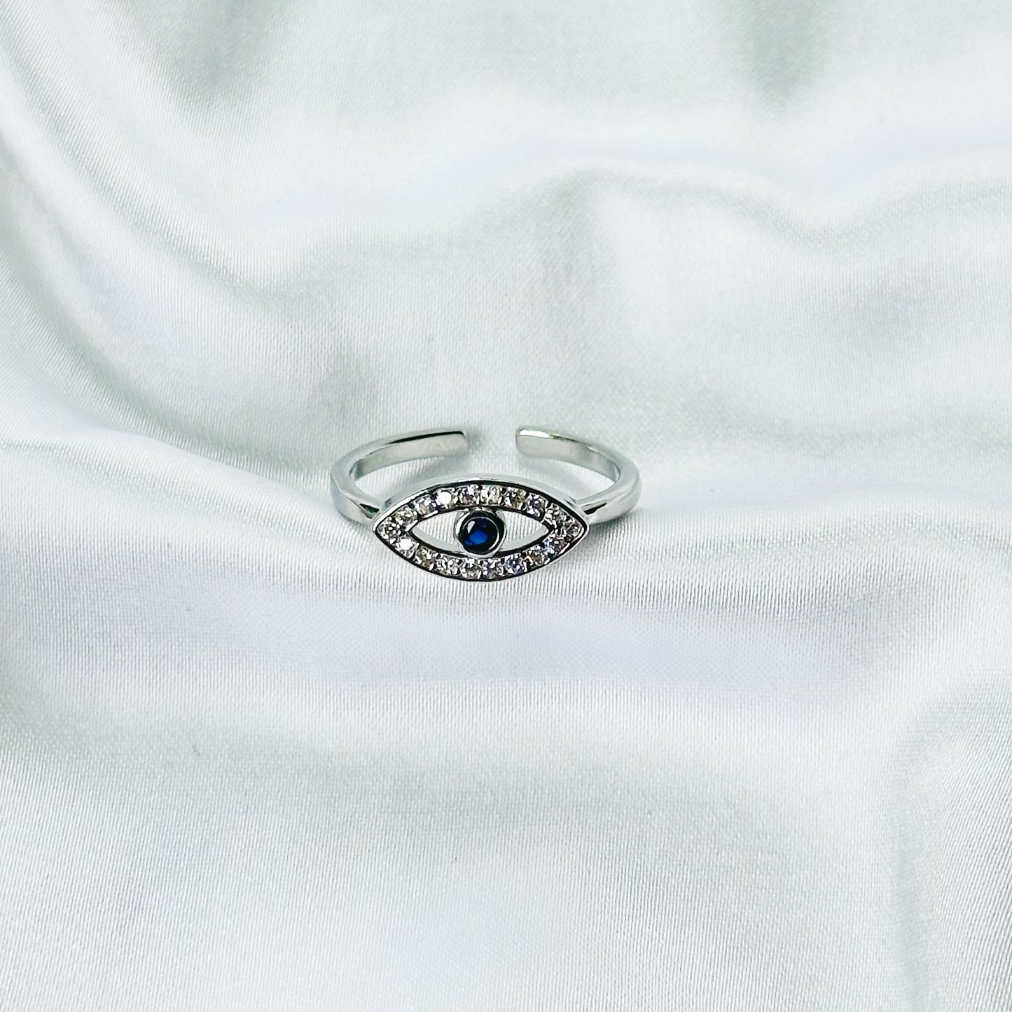 Evil Eye American Diamond Silver Plated Anti-Tarnish Adjustable Ring