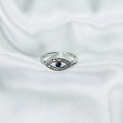 Evil Eye American Diamond Silver Plated Anti-Tarnish Adjustable Ring
