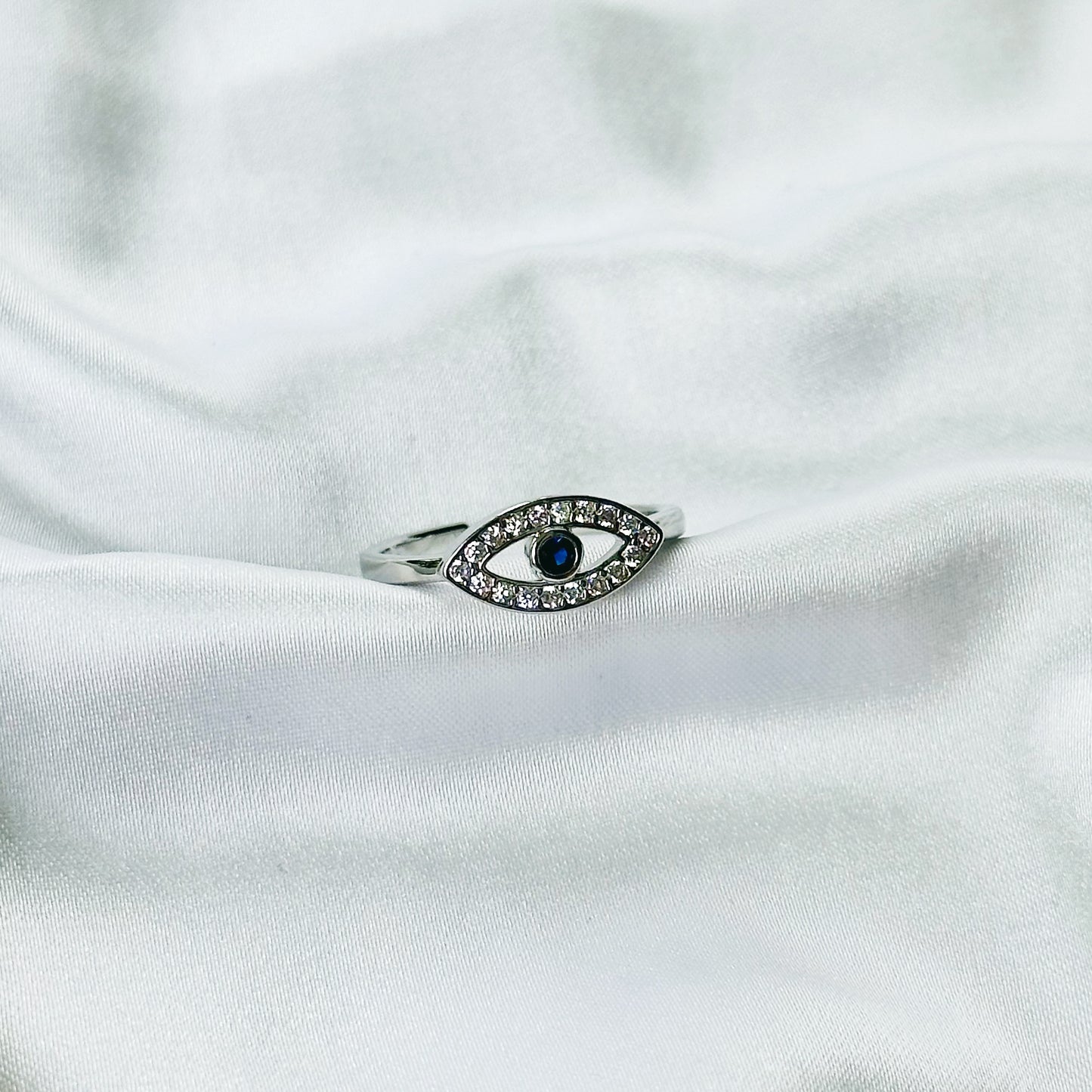 Evil Eye American Diamond Silver Plated Anti-Tarnish Adjustable Ring