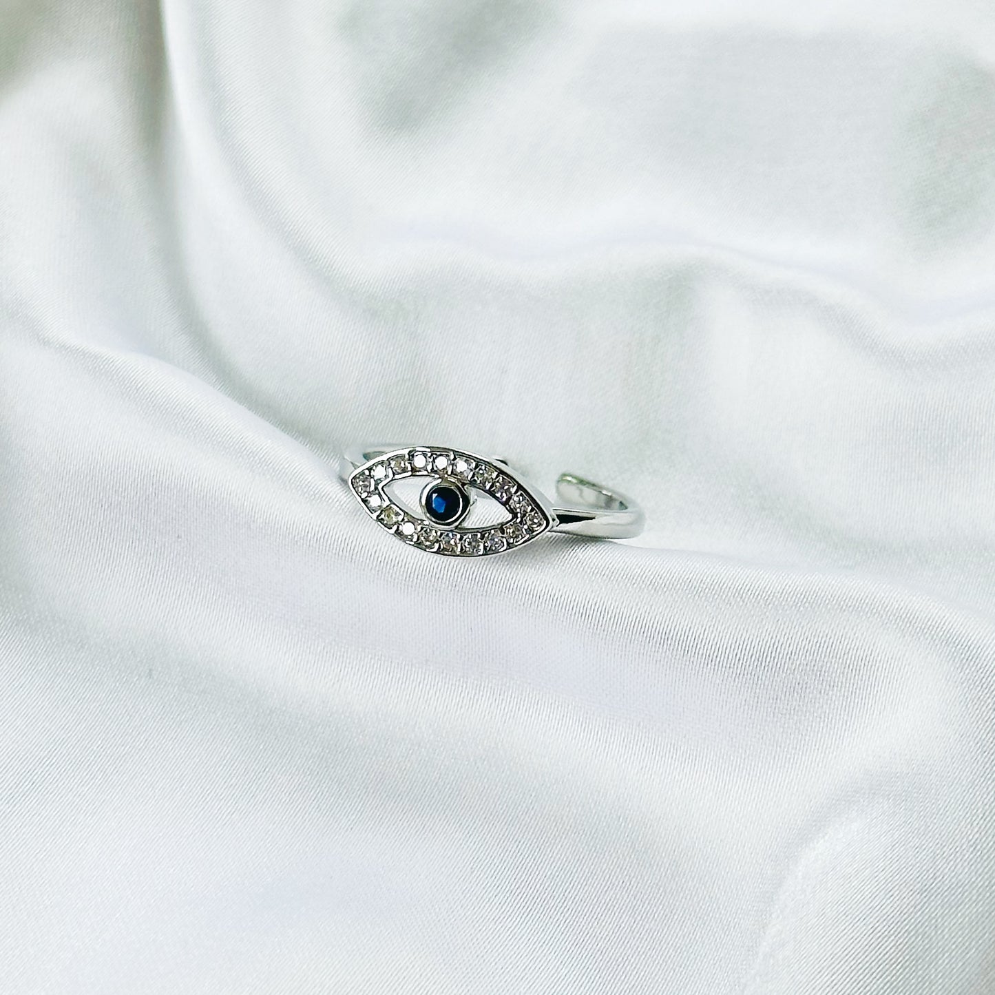 Evil Eye American Diamond Silver Plated Anti-Tarnish Adjustable Ring