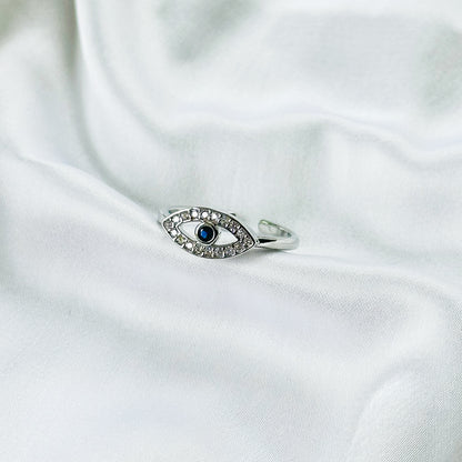 Evil Eye American Diamond Silver Plated Anti-Tarnish Adjustable Ring