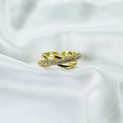 Asymmetric American Diamond Gold Plated Adjustable Ring