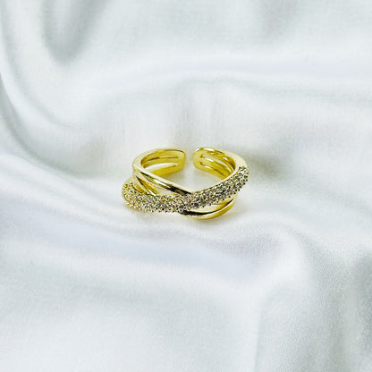Asymmetric American Diamond Gold Plated Adjustable Ring