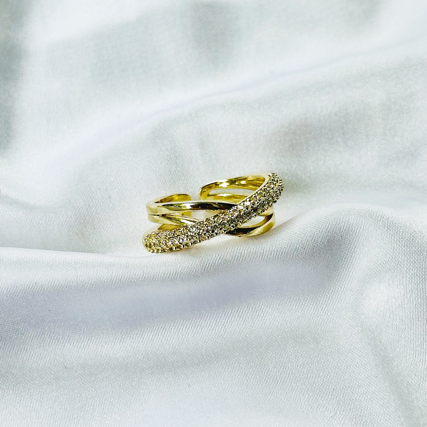 Asymmetric American Diamond Gold Plated Adjustable Ring